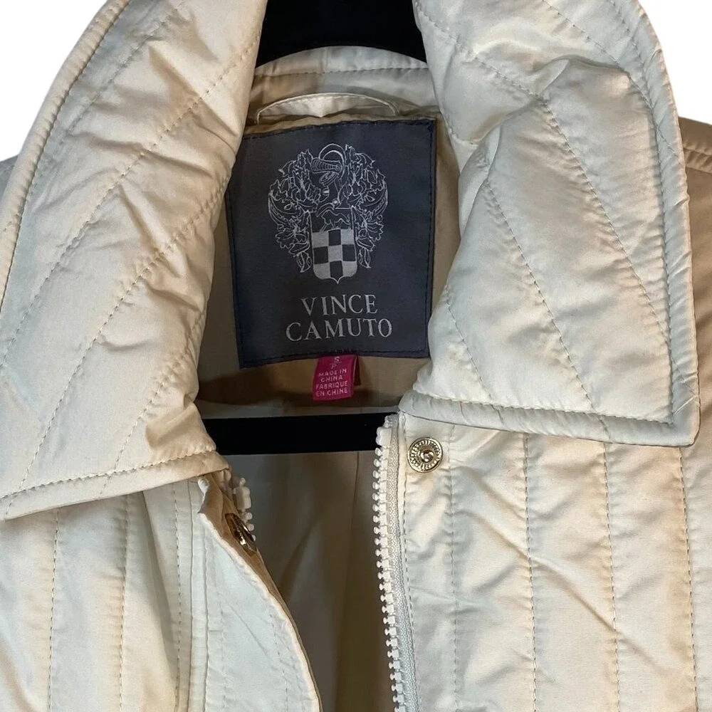Vince Camuto Womens Quilted Belted‎ Jacket Cream Style V12707-MA New Small